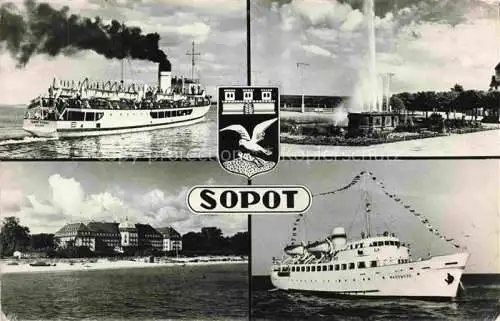 AK / Ansichtskarte  Sopot Zoppot PL Dampfer Fahrgastschiff Wasserspiele Strand Hotel