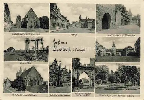 AK / Ansichtskarte  Zerbst Schlossfreiheit und Bartholomae Markt Stadtmauer Wehrgang Loeper Bad Schloss Roland Rathaus Heidetor Parkanlagen St Nikolai