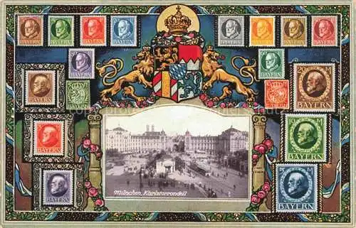 AK / Ansichtskarte  Briefmarken auf Postkarte Timbres Postage Francobollo-- Muenchen