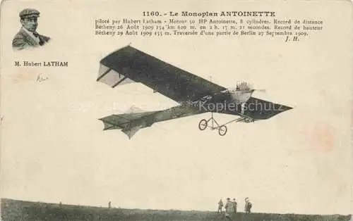 AK / Ansichtskarte  Latham Hubert Flugpionier Aviatik Le MonoplanAntoinette M. Hubert Latham