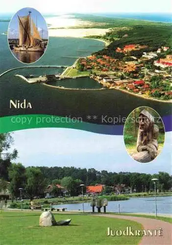 AK / Ansichtskarte  Nida Lithuania Panorama Luftaufname Segelschiff Statue Skulptur Promenade