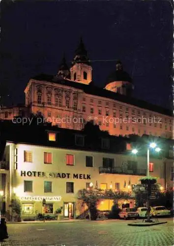 AK / Ansichtskarte  Melk Donau Niederoesterreich AT Hotel Stadt Melk am Fusse des Stifts Nachtaufnahme