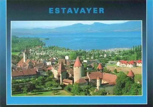 AK / Ansichtskarte  Estavayer -le-Lac FR Château et la ville au bord du lac du Neuchâtel vue aérienne