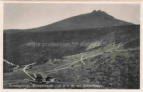 AK / Ansichtskarte  Hampelbaude Schronisko Strzecha Akademicka PL Panorama mit Schneekoppe Riesengebirge