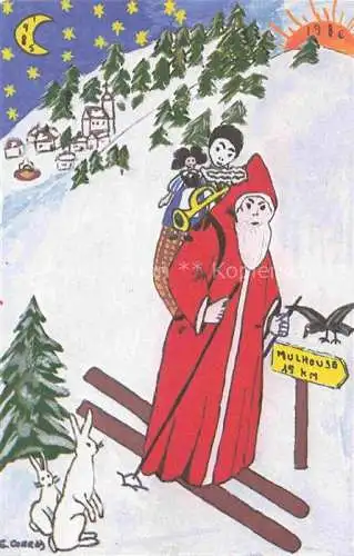 AK / Ansichtskarte  MULHOUSE Muehlhausen 68 Alsace Weihnachtskarte Neujahrskarte Dessin Mme. G. Conrad Kuenstlerkarte