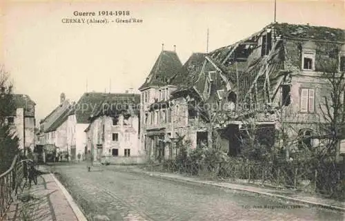 AK / Ansichtskarte  Cernay  Sennheim 68 Haut-Rhin Grand Rue avec bombardement WK1