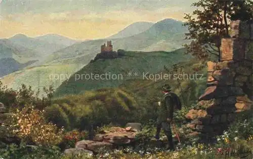 AK / Ansichtskarte HOFFMANN__Heinrich_Kuenstlerkarte Ruine Hohanblau auf die Spesburg Hohwald 