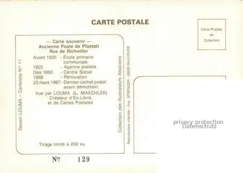 AK / Ansichtskarte  Pfastatt 68 Mulhouse Ancienne poste Dessin Carte souvenir No 129 Kuenstlerkarte