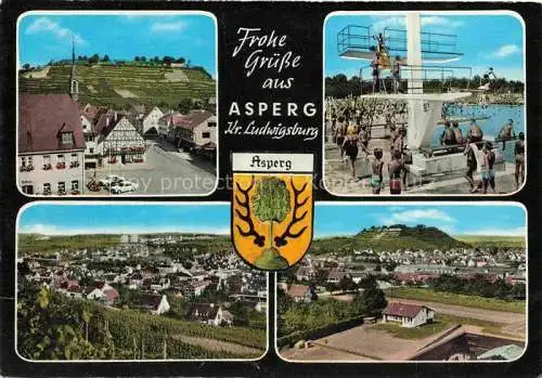 AK / Ansichtskarte  Asperg Panorama mit Festung Hohenasperg Freibad Sprungturm