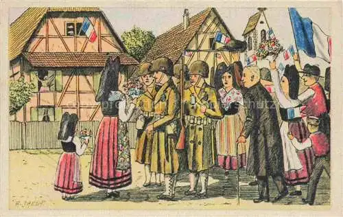 AK / Ansichtskarte  Jaegy A. Alsace Elsass Kuenstlerkarte The glorious return of France litho