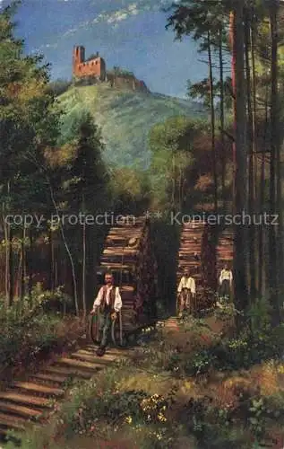 AK / Ansichtskarte HOFFMANN__Heinrich_Kuenstlerkarte Holzschlitter bei der Ruine Spesburg 