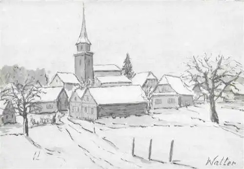 AK / Ansichtskarte  DANNEMARIE  Dammerkirch Alsace 68 Haut-Rhin Ansicht mit Kirche im Winter Dessin par Louis Walter Kuenstlerkarte