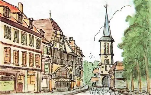 AK / Ansichtskarte  Muenster  Elsass Munster 68 Alsace Haut-Rhin Eglise Saint Léger Série Paysages d'Alsace Tableau de P. Quinton Kuenstlerkarte