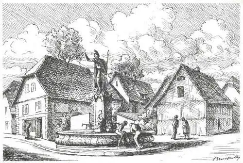 AK / Ansichtskarte  Brunstatt Mulhouse 68 Haut-Rhin Dorfbrunnen Dessin par Jean Bruetschy Kuenstlerkarte