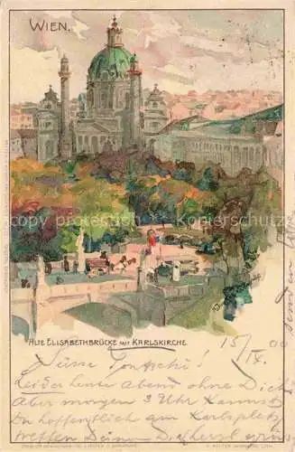 AK / Ansichtskarte  Junker H. Kuenstlerlitho Alte Elisabethbruecke mit Karlskirche Wien