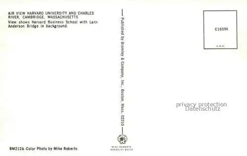 AK / Ansichtskarte  Cambridge Massachusetts USA Aerial view of Harward University and Charles River Harward Business School with Larz-Anderson Bridge