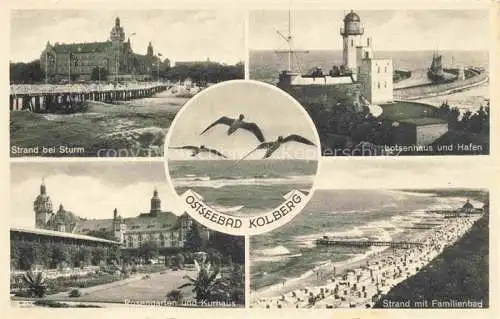 AK / Ansichtskarte  Kolberg  Ostseebad KOLOBRZEG PL Sturm Lotsenhaus und Hafen Rosengarten Kurhaus Strand Familienbad