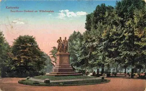 AK / Ansichtskarte  Kattowitz KATOWICE PL Zwei Kaiser Denkmal am Wilhelmplatz Feldpost