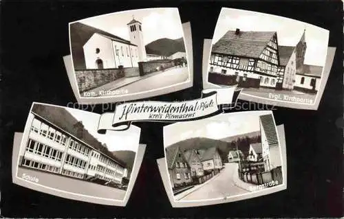 AK / Ansichtskarte  Hinterweidenthal Kath Kirche Ev Kirche Schule Bergstrasse