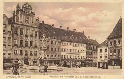 AK / Ansichtskarte  Landsberg Lech Bayern Rathaus mit Herkomer Saal und Hotel Zederbraeu