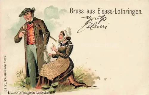 AK / Ansichtskarte  Trachten Alsace Lothringen Litho