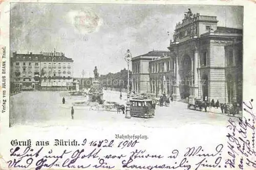 AK / Ansichtskarte  Pferdebahn Pferdetram Zuerich Bahnhofplatz 