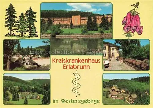 AK / Ansichtskarte  Erlabrunn Erzgebirge Kreiskrankenhaus Terrasse Park Landschaft