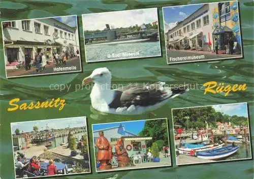 AK / Ansichtskarte  SAssNITZ Ostseebad Ruegen Stadthafen Hafenmeile U-Boot-Museum Fischereimusem Wasservogel