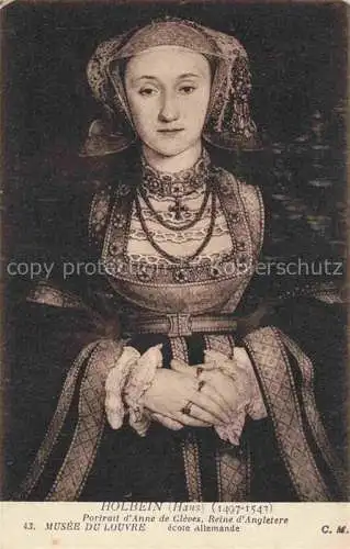 AK / Ansichtskarte  Holbein Hans D. J. Kuenstlerkarte Portrait Anne de Cleves 