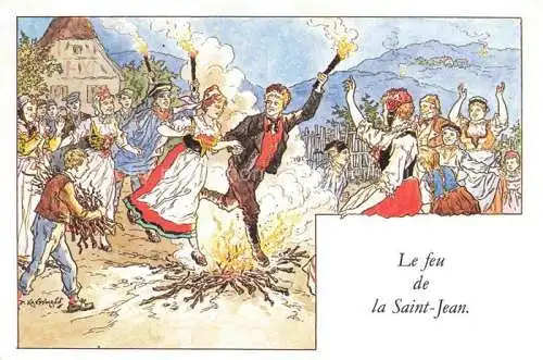 AK / Ansichtskarte  Kauffmann P. Alsace Elsass Kuenstlerlitho Le feu de la Saint Jean