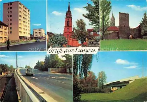 AK / Ansichtskarte  Langen Hessen Teilansichten Kirche Hochhaus Ruine Bruecke