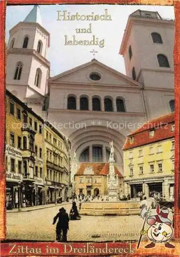 AK / Ansichtskarte  Zittau Sachsen Rolandbrunnen Dornspachhaus 16. Jhdt. aeltester Renaissancebau der Stadt Johanniskirche Tag der Sachsen Fotomontage