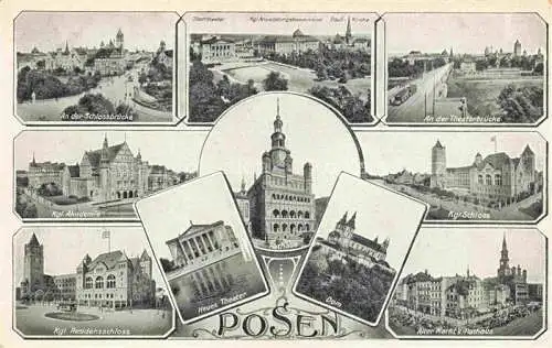 AK / Ansichtskarte  Posen  POZNAN PL Schlosskirche Theaterbruecke Kgl Akademie und Residenzschloss Neues Theater Dom Alter Markt Rathaus