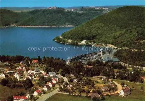 AK / Ansichtskarte  Hemfurth-Edersee Edertal Hessen Panorama Luftkurort Blick auf Sperrmauer und Schloss Waldeck