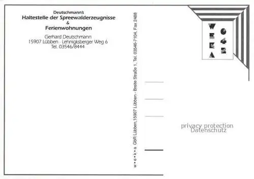 AK / Ansichtskarte  Luebben Spreewald Deutschmann's Haltestelle der Spreewalderzeugnisse und Ferienwohnungen Kahnfahrt