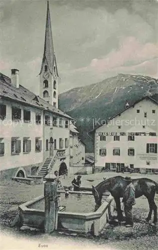 AK / Ansichtskarte  Zuoz GR Marktplatz Kirche Brunnentraenke