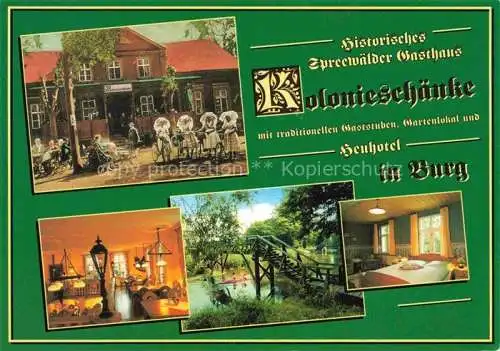 AK / Ansichtskarte  Burg Spreewald Brandenburg Historisches Spreewaelder Gasthaus Kolonieschaenke Fremdenzimmer Wasserstrasse