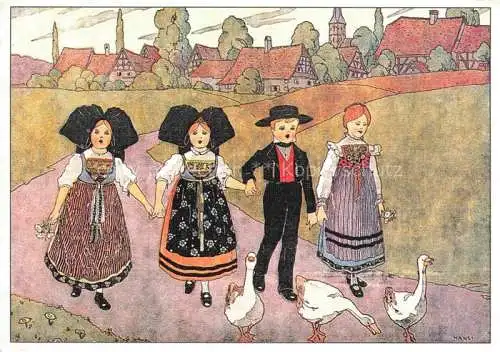 AK / Ansichtskarte  Hansi  Waltz J J Kuenstlerkarte Alsace Elsass Le dimanche nous promenons