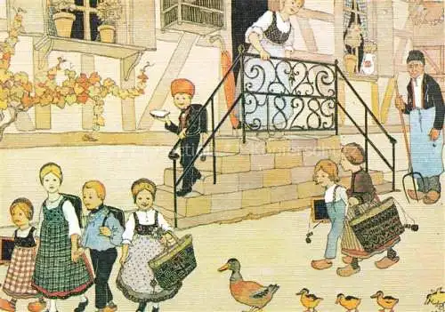 AK / Ansichtskarte  Hansi  Waltz J J Kuenstlerkarte Alsace Elsass Le depart pour Ecole