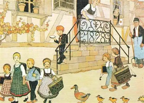 AK / Ansichtskarte  Hansi  Waltz J J Kuenstlerkarte Alsace Elsass Le depart pour Ecole