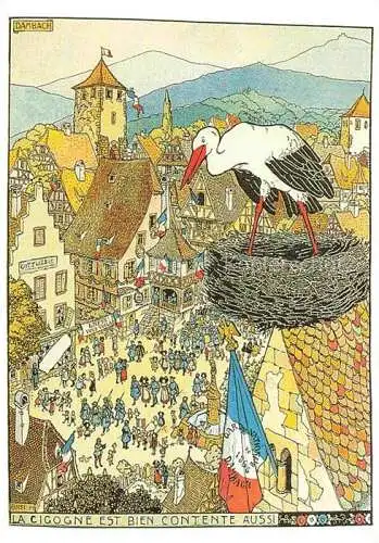 AK / Ansichtskarte  Hansi  Waltz J J Kuenstlerkarte Alsace Elsass La Cigogne est bien contente aussi