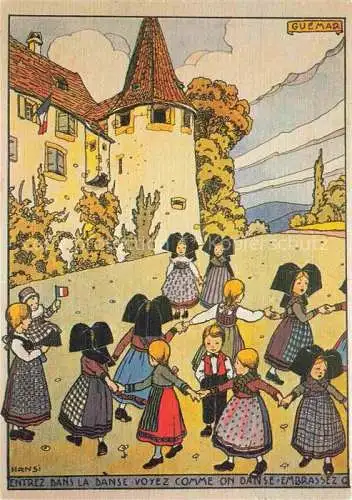AK / Ansichtskarte  Hansi  Waltz J J Kuenstlerkarte Alsace Elsass Entrez dans la dans Voyez comme on danse