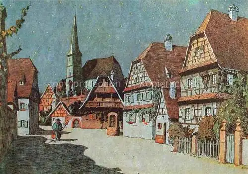 AK / Ansichtskarte  Hansi  Waltz J J Kuenstlerkarte Alsace Elsass Quand la nuit baigne le village le Veilleur Nuit 