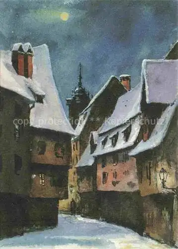 AK / Ansichtskarte  Hansi  Waltz J J Kuenstlerkarte Alsace Elsass Colmar sous la neige au clair de lune Aquarelie