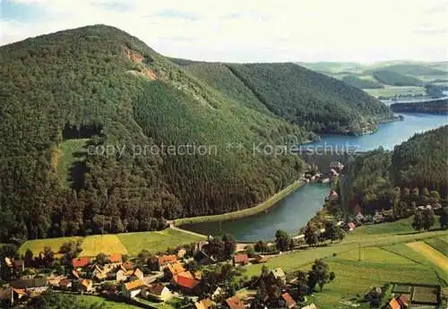 AK / Ansichtskarte  Helmighausen Waldeck Panorama Blick zum Diemelsee mit Sperrmauer