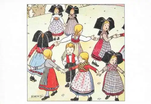 AK / Ansichtskarte  Hansi  Waltz J J Kuenstlerkarte Alsace Elsass La Farandole des enfants en costume traditionel
