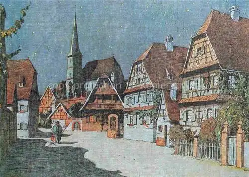 AK / Ansichtskarte  Hansi  Waltz J J Kuenstlerkarte Alsace Elsass Quand la nuir baigne le village