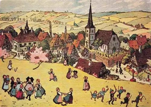 AK / Ansichtskarte  Hansi  Waltz J J Kuenstlerkarte Alsace Elsass Enfants joyeux pres de leur village
