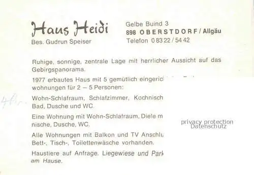 AK / Ansichtskarte  OBERSTDORF Haus Heidi Ferienwohnungen