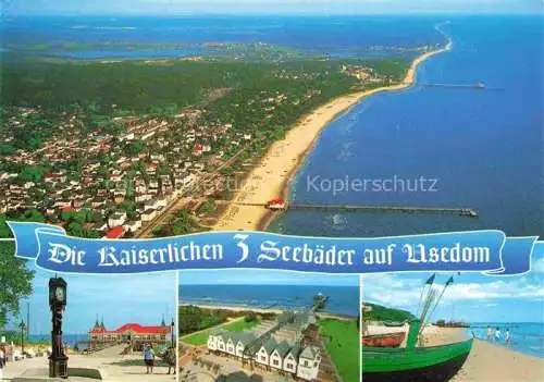AK / Ansichtskarte  Usedom Die kaiserlichen 3 Seebaeder der Insel Seebruecke Strand Luftaufnahme